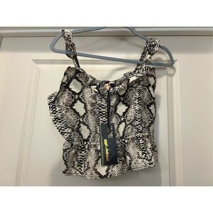 NEW~ Glod Colombian Snakeskin Crop Top Ruffle Lightweight M